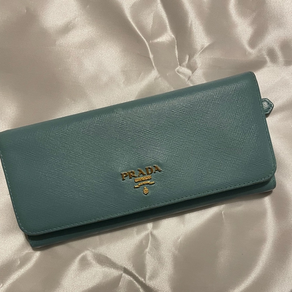 Prada Turquoise Large Saffiano Leather Wallet